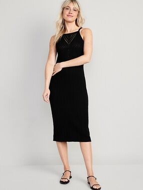 NWT Old Navy XL Black Fitted Sleeveless Chevron-Knit Midi Dress